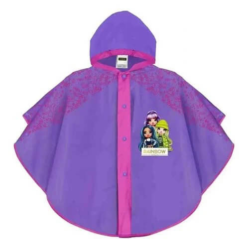 Lila wasserfeste Poncho für Kinder mit Elementen von Lieblingsfiguren wie Rainbow High