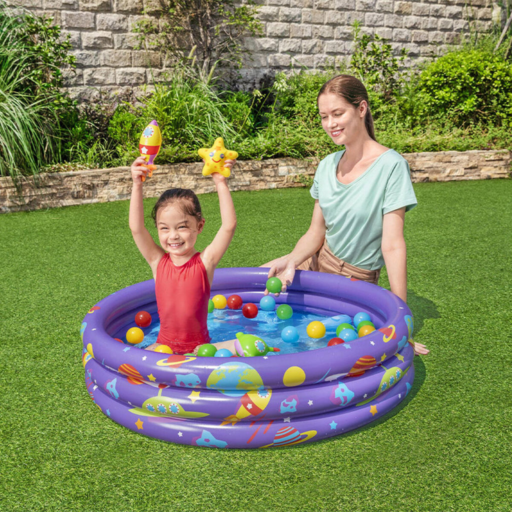 Bestway Aufblasbares Kinderbecken 3 Ringe mit Bällen 102x25 cm +2 Jahre Innen und Garten 52466