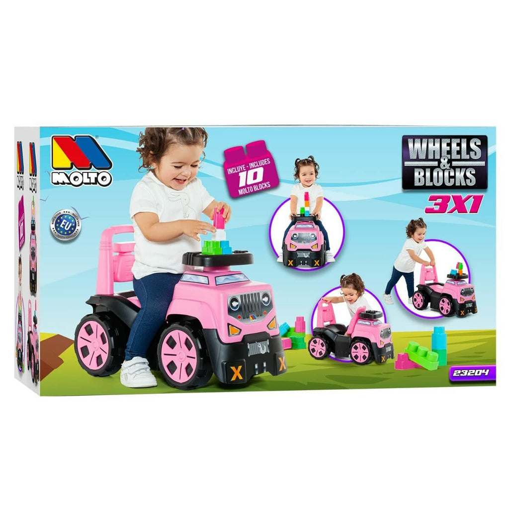 Rutschauto Moltó 3x1 Wheels & Blocks 10 Stücke 89 cm Rosa