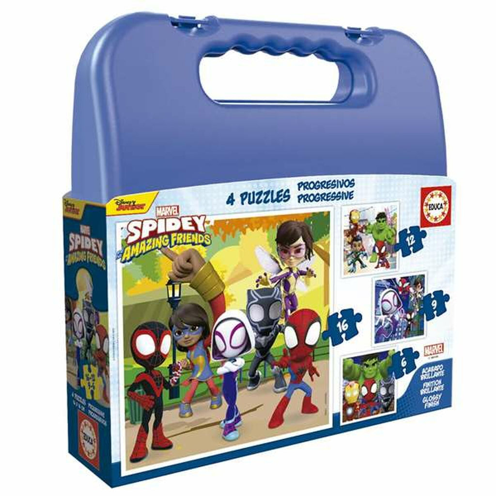 Set mit 4 Puzzeln Spidey Aktentasche Progressive Schwierigkeit