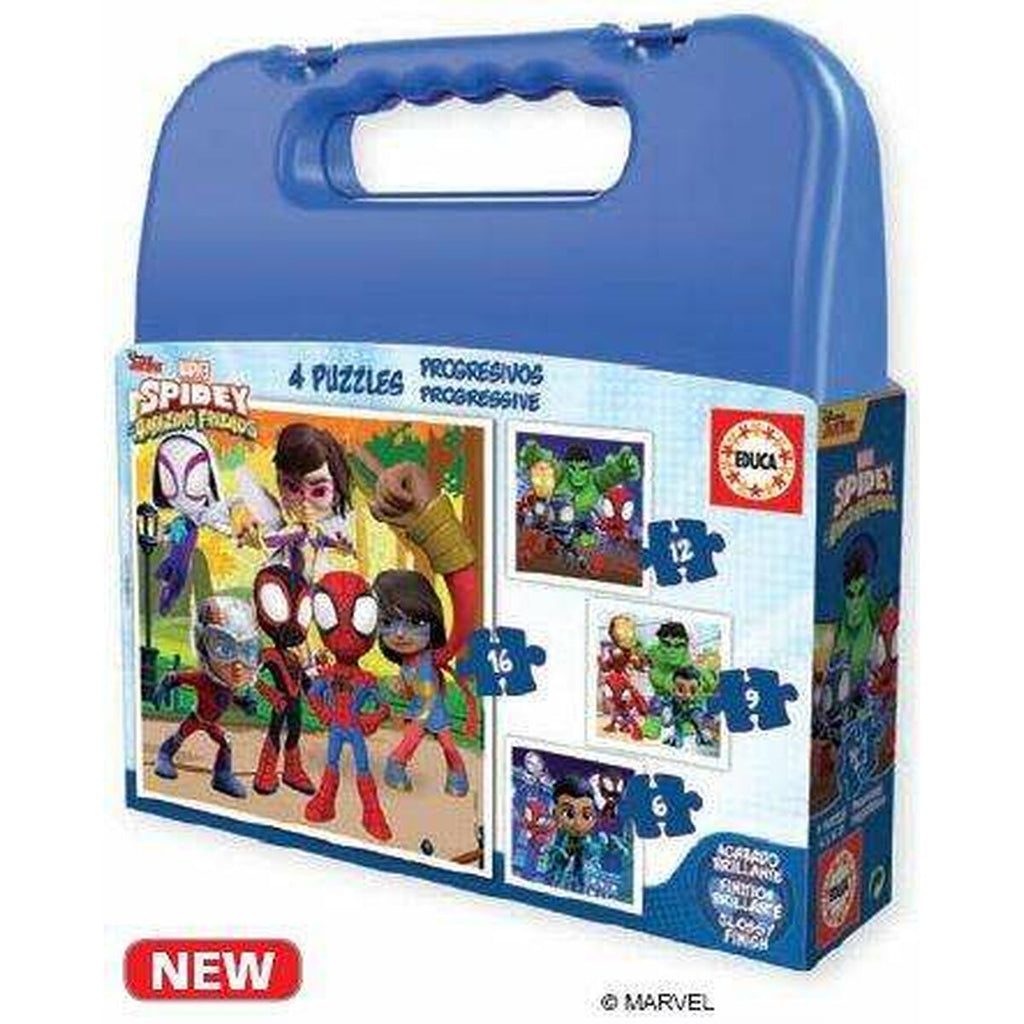 Set mit 4 Puzzeln Spidey Aktentasche Progressive Schwierigkeit