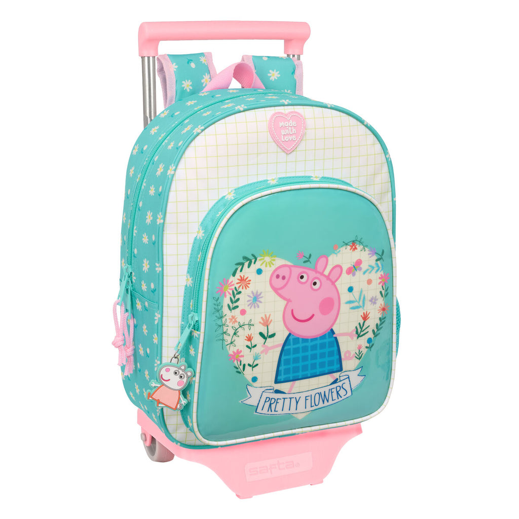 Schulrucksack mit Rädern Peppa Pig Pretty flowers Gelb Minze 26 x 11 x 67 cm 26 x 34 x 11 cm