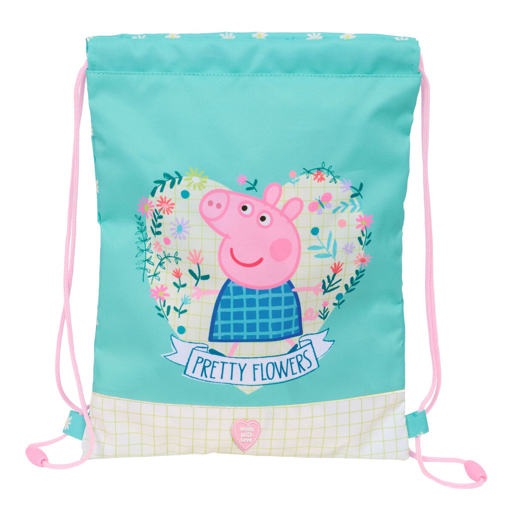 Rucksacktasche mit Bändern Peppa Pig Pretty flowers Gelb Minze 26 x 34 x 1 cm