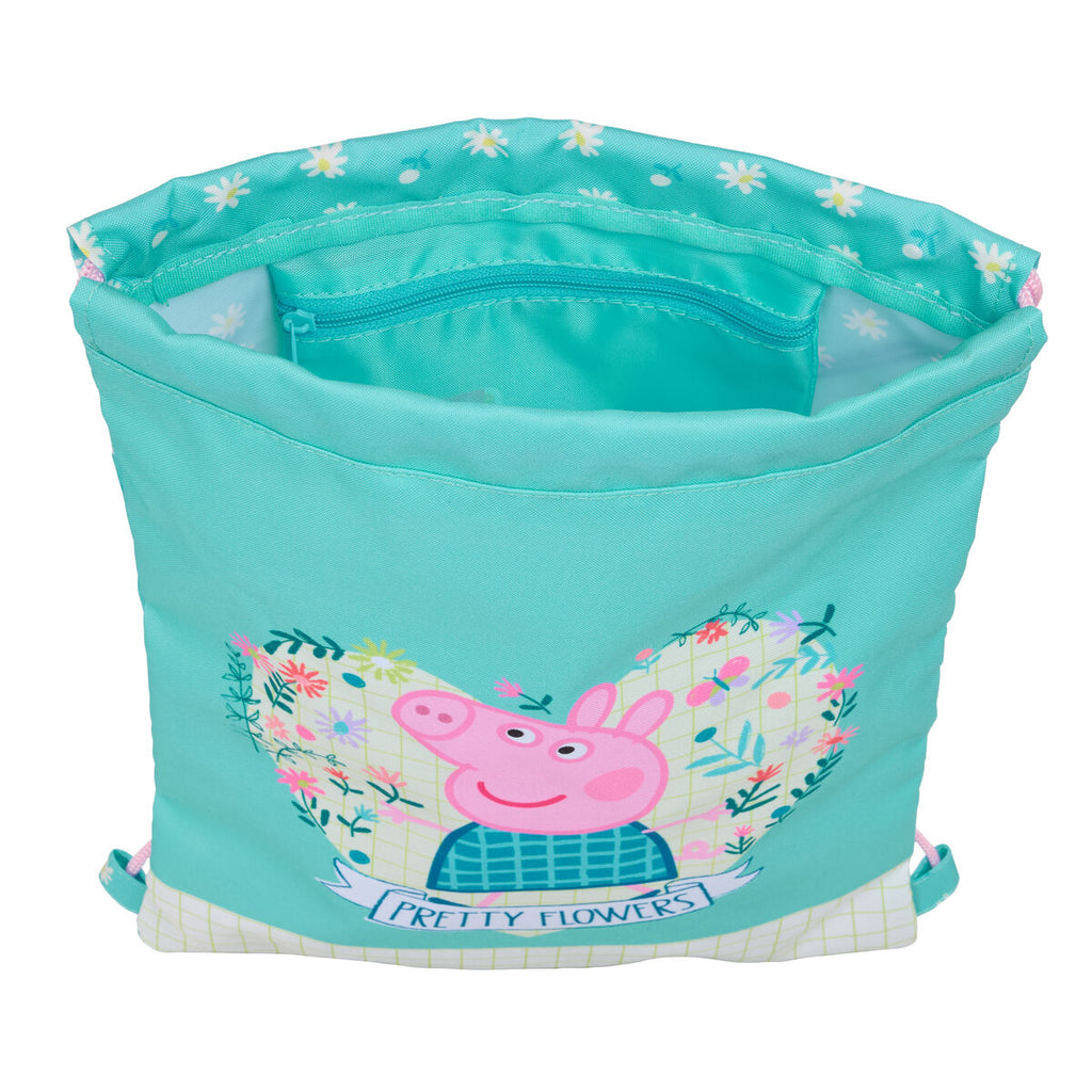 Rucksacktasche mit Bändern Peppa Pig Pretty flowers Gelb Minze 26 x 34 x 1 cm