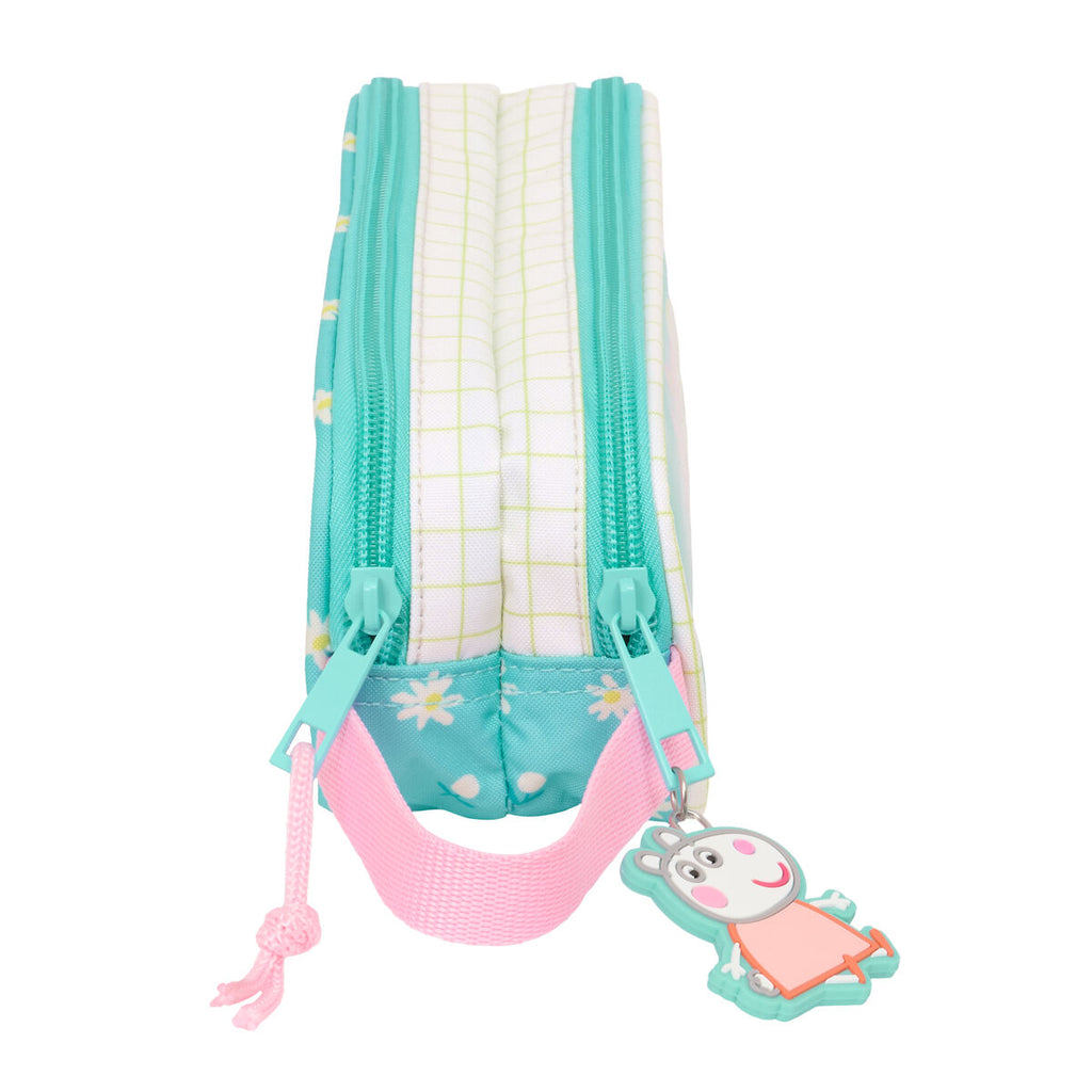 Zweifaches Mehrzweck-Etui Peppa Pig Pretty flowers Gelb Minze 21 x 8 x 6 cm
