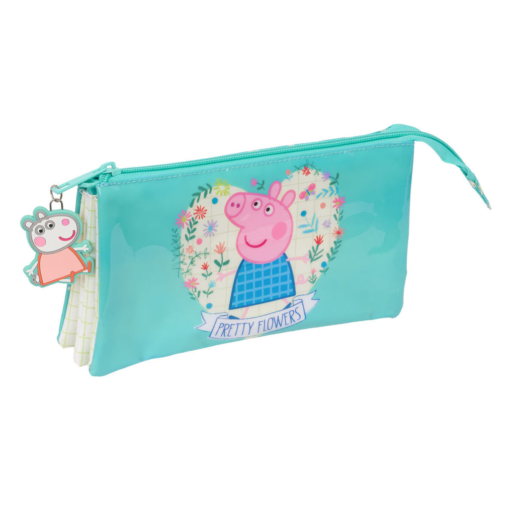 Dreifaches Mehrzweck-Etui Peppa Pig Pretty flowers Gelb Minze 22 x 12 x 3 cm