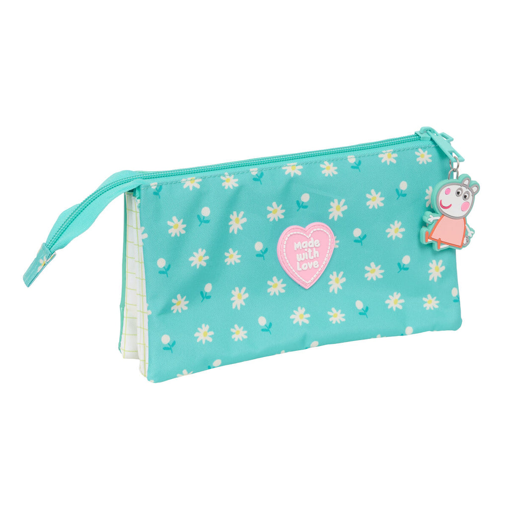 Dreifaches Mehrzweck-Etui Peppa Pig Pretty flowers Gelb Minze 22 x 12 x 3 cm