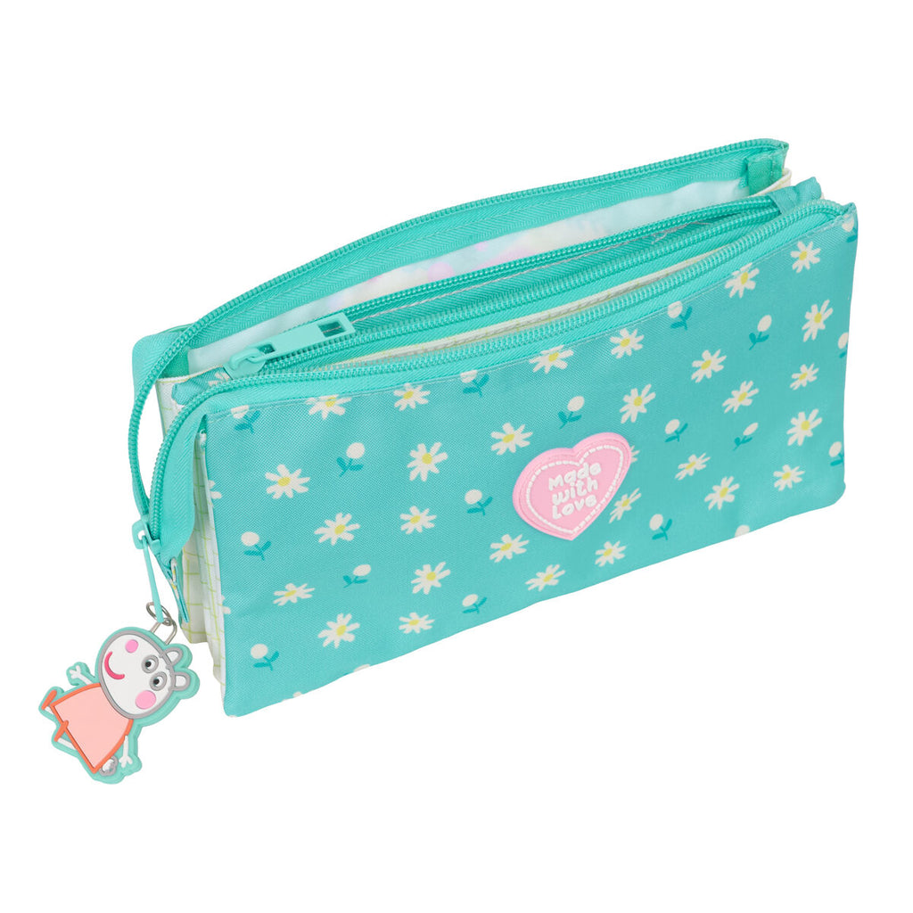 Dreifaches Mehrzweck-Etui Peppa Pig Pretty flowers Gelb Minze 22 x 12 x 3 cm
