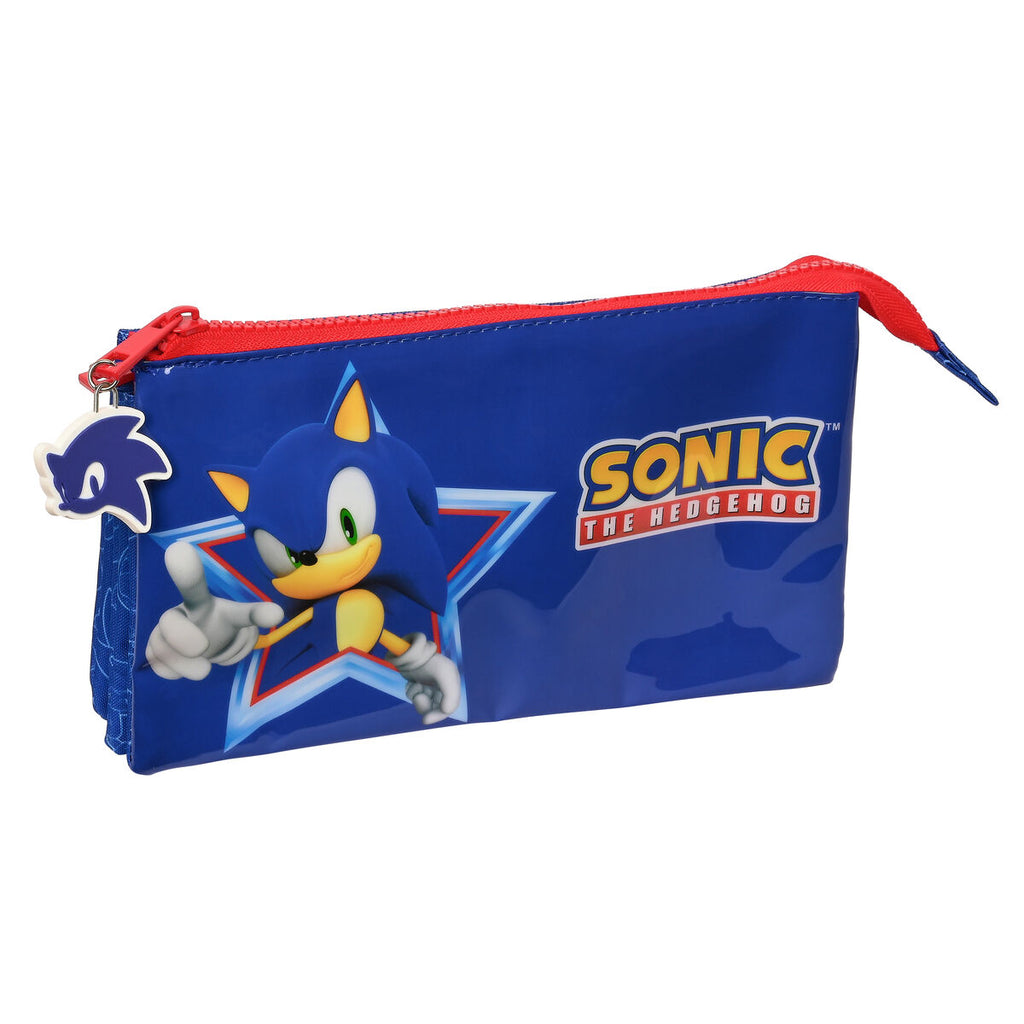 Dreifaches Mehrzweck-Etui Sonic Let's roll Marineblau 22 x 12 x 3 cm