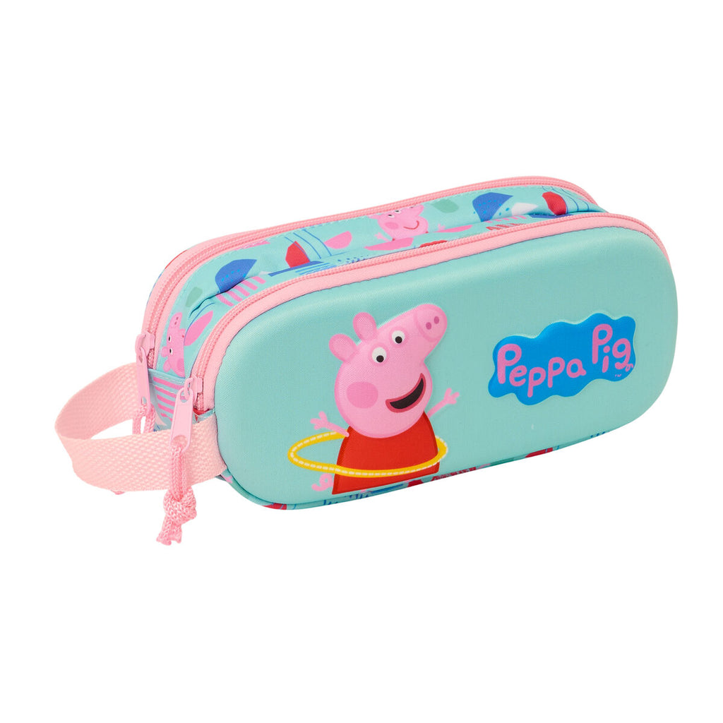 Zweifaches Mehrzweck-Etui Peppa Pig grün Rosa 21 x 8 x 6 cm 3D