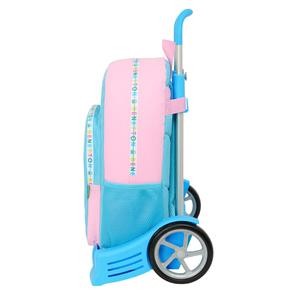 Schulrucksack mit Rädern Benetton Unique Rosa türkis 30 x 46 x 14 cm