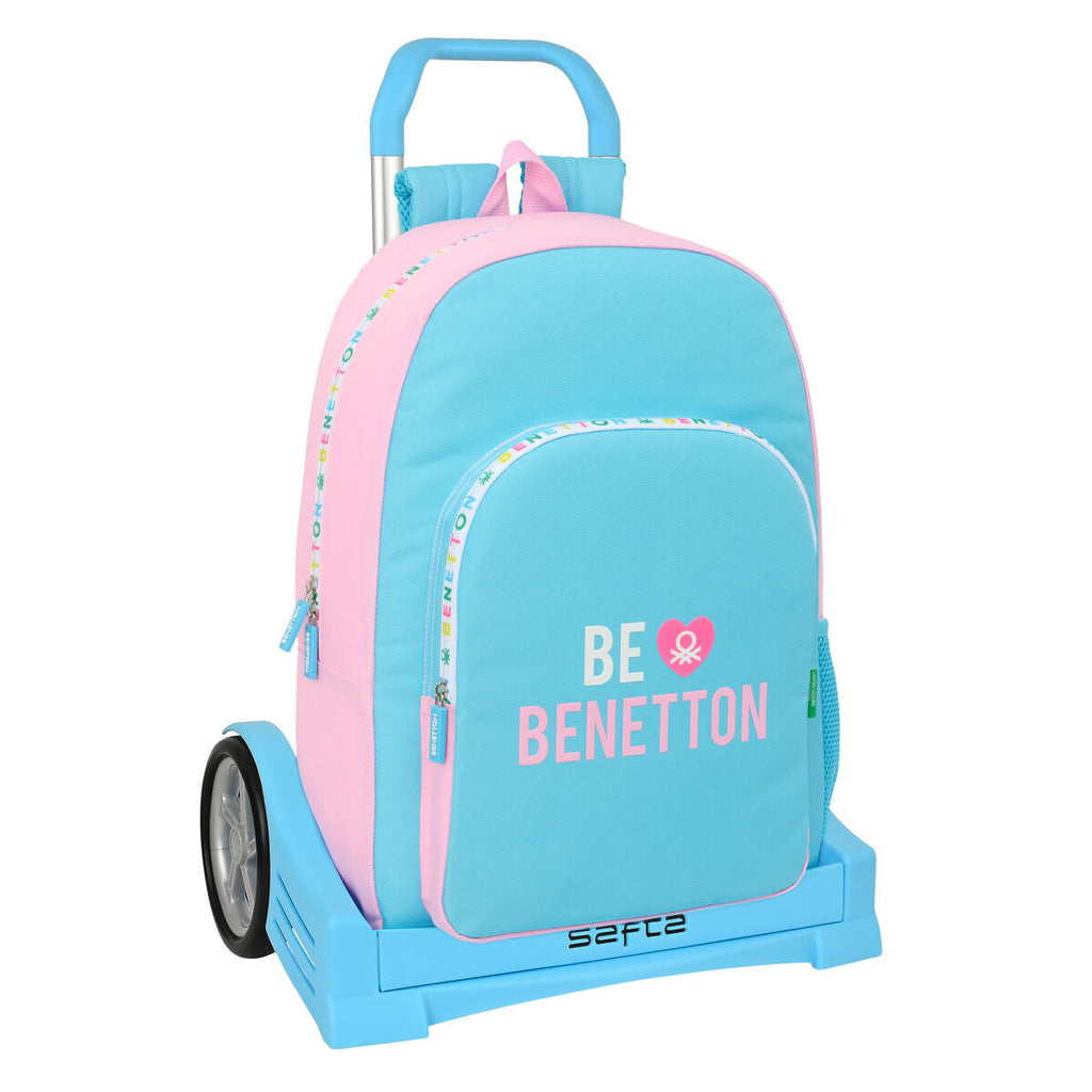 Schulrucksack mit Rädern Benetton Unique Rosa türkis 30 x 46 x 14 cm