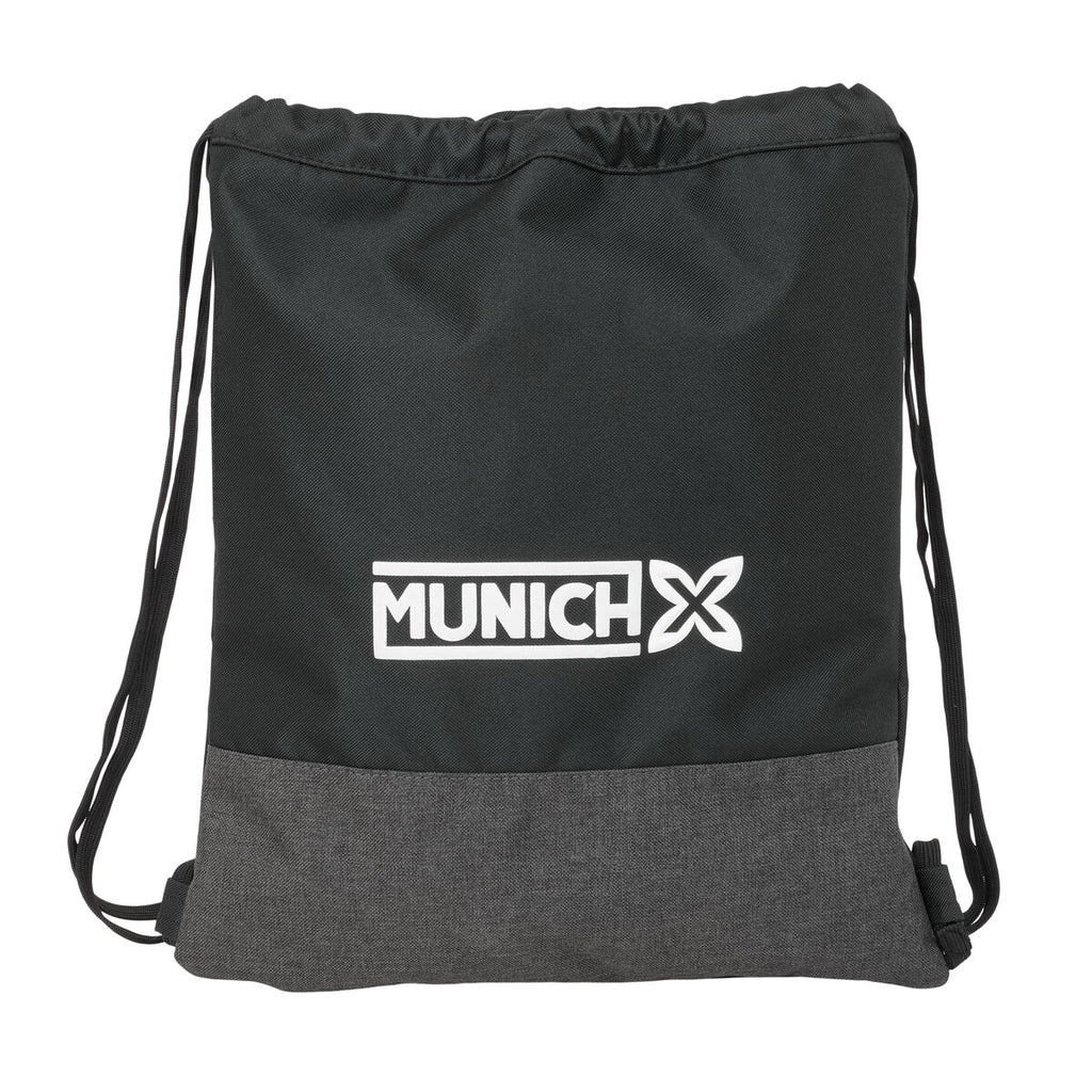 Rucksacktasche mit Bändern Munich Topo Schwarz 35 x 40 x 1 cm