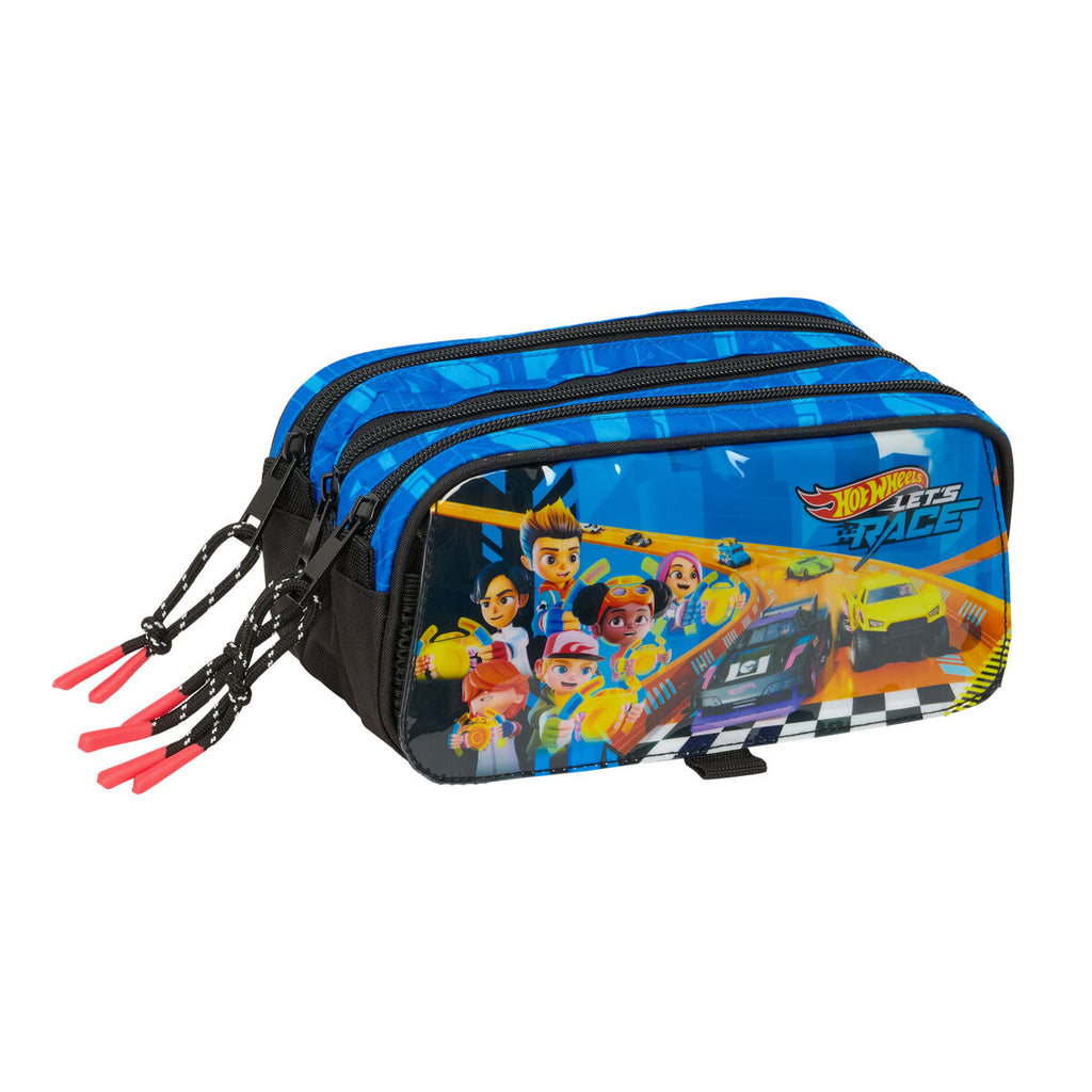 Dreifaches Mehrzweck-Etui Hot Wheels Let's race Blau Schwarz 21,5 x 10 x 8 cm