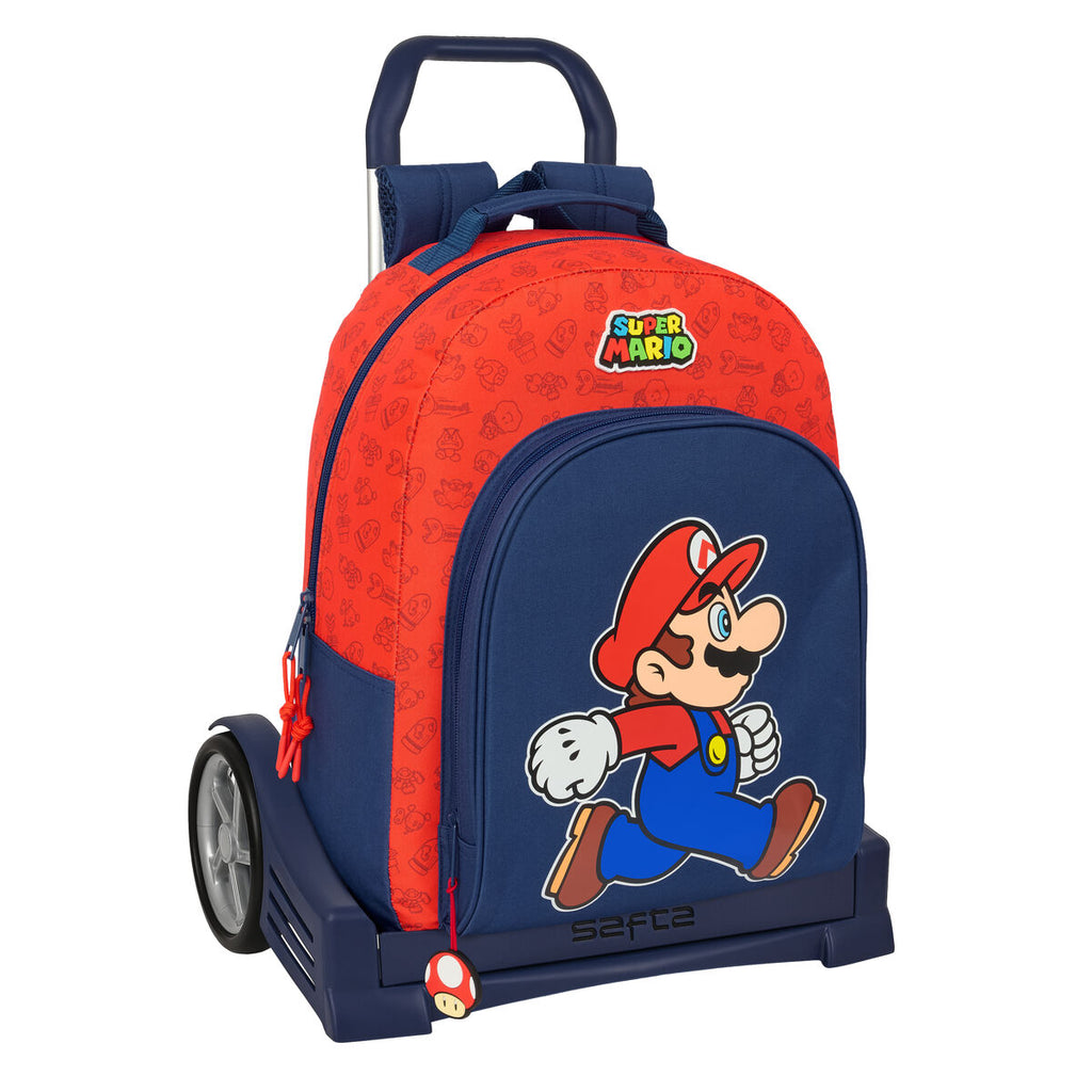 Schulrucksack mit Rädern Super Mario Trick Rot Dunkelblau 32 x 42 x 15 cm