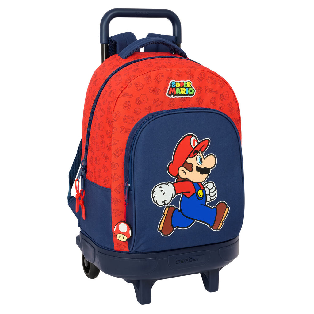 Schulrucksack mit Rädern Super Mario Trick Rot Dunkelblau 33 x 45 x 22 cm