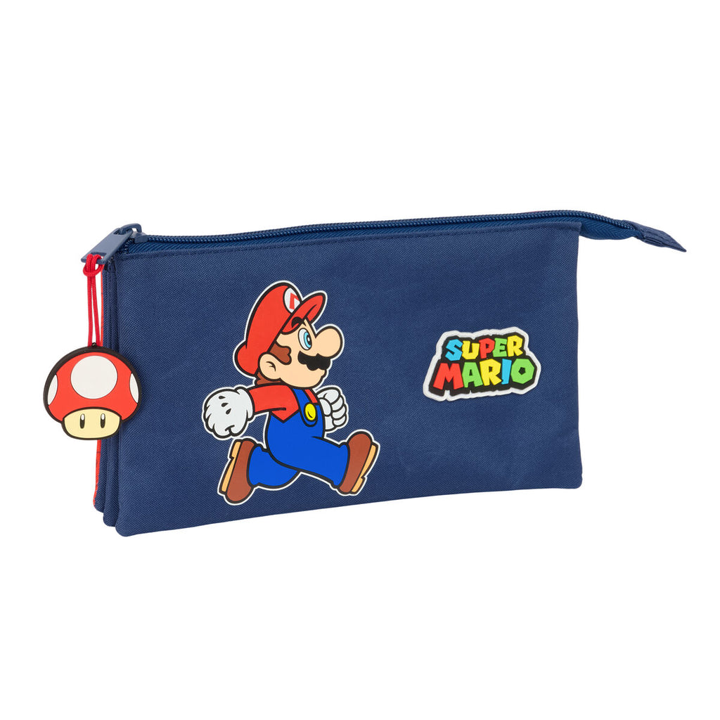 Dreifaches Mehrzweck-Etui Super Mario Trick Rot Dunkelblau 22 x 12 x 3 cm