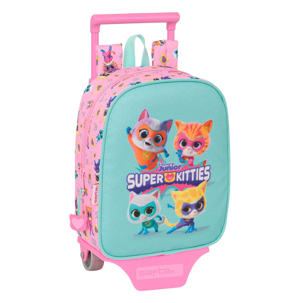 Schulrucksack mit Rädern SuperKitties Rosa türkis 22 x 27 x 10 cm