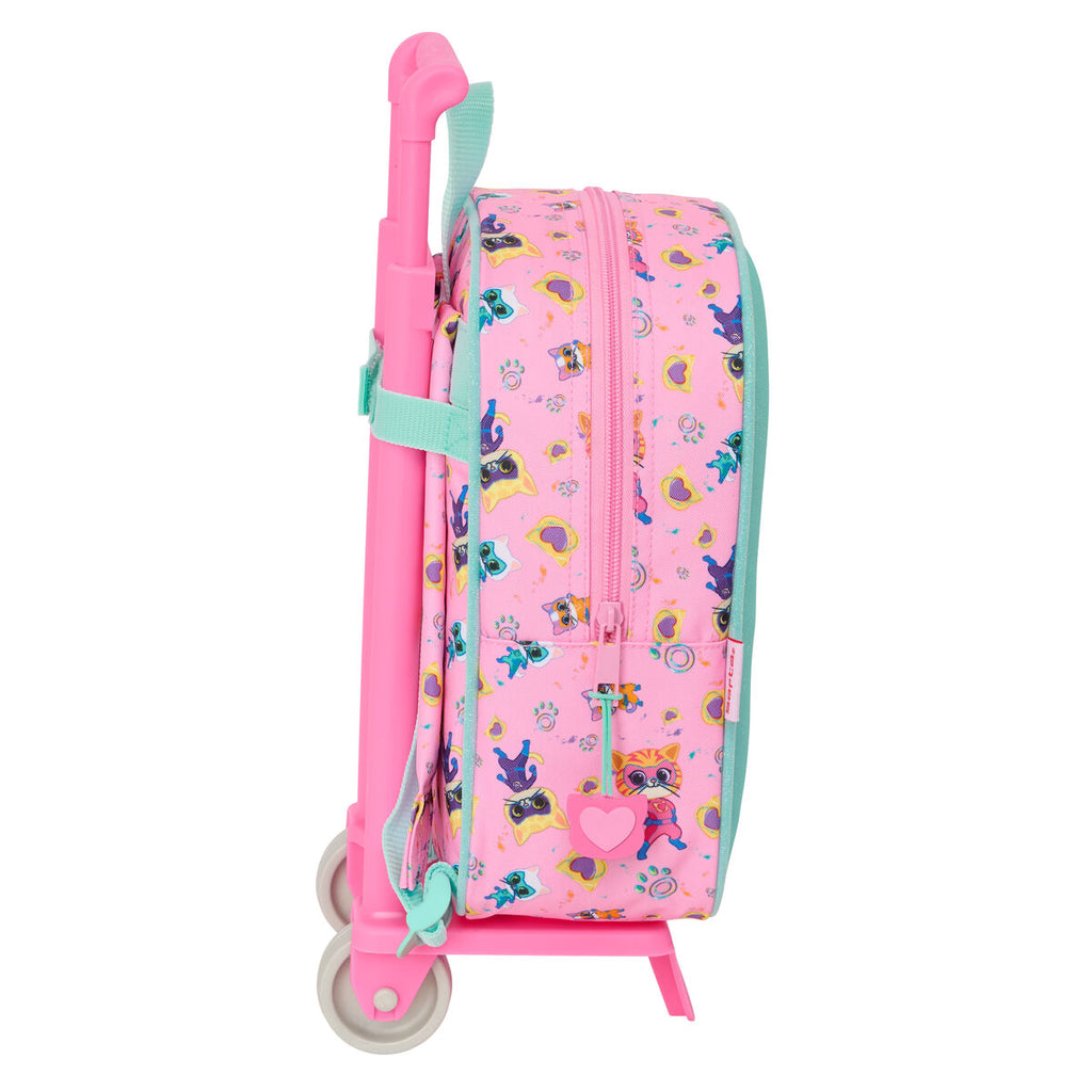 Schulrucksack mit Rädern SuperKitties Rosa türkis 22 x 27 x 10 cm