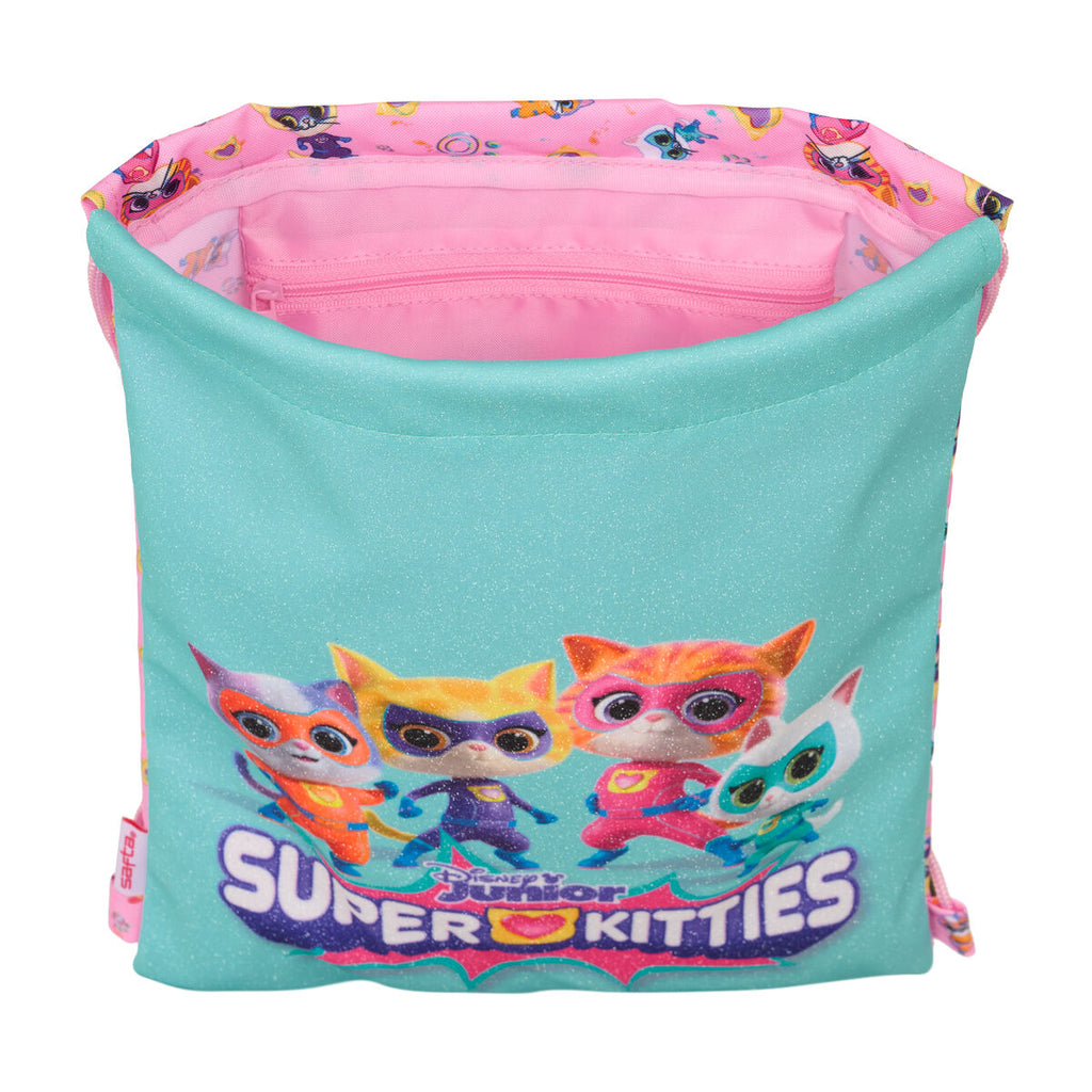 Rucksacktasche mit Bändern SuperKitties Rosa türkis 26 x 34 x 1 cm