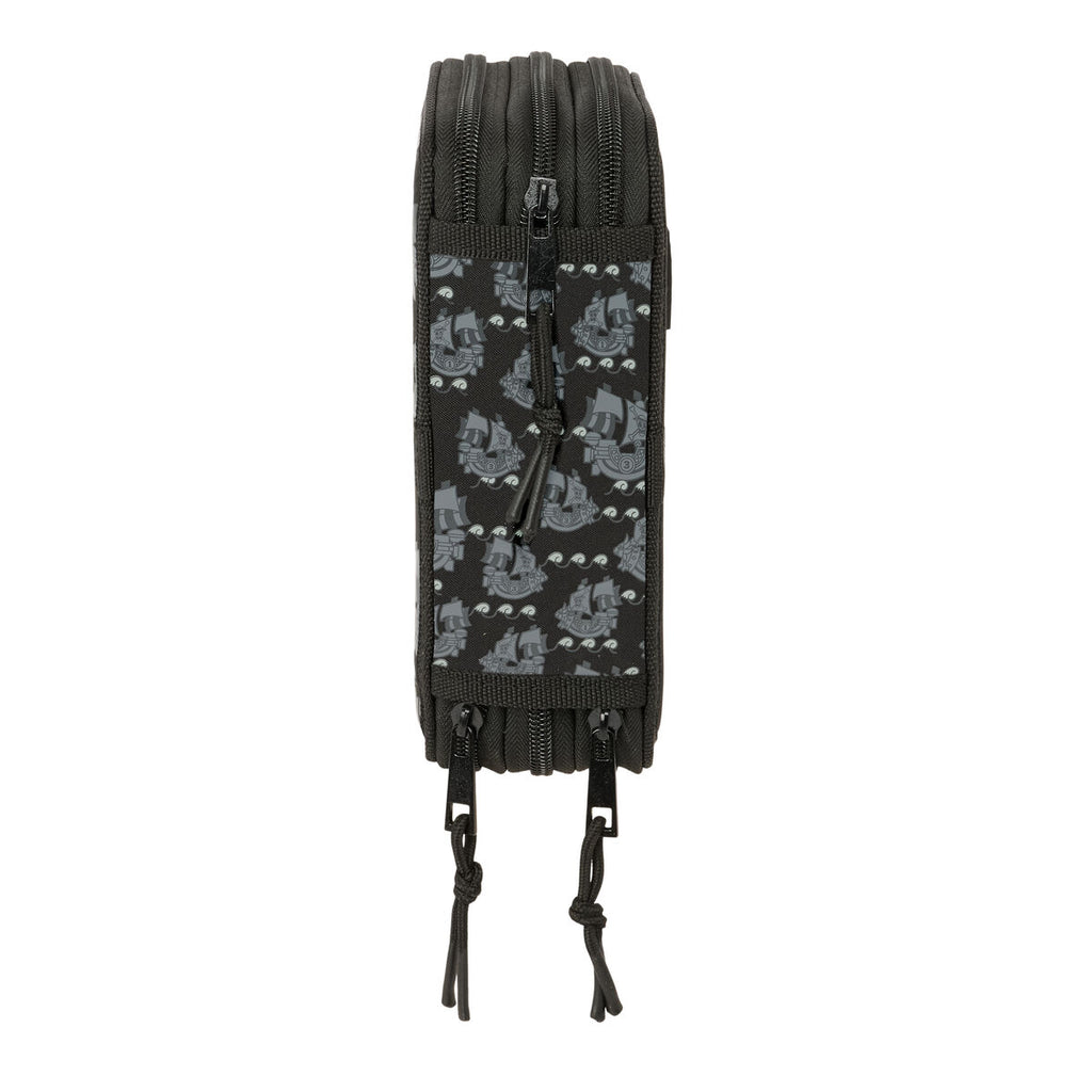 Dreifaches Federmäppchen One Piece Pirates Schwarz 12,5 x 19,5 x 5,5 cm 37 Stücke