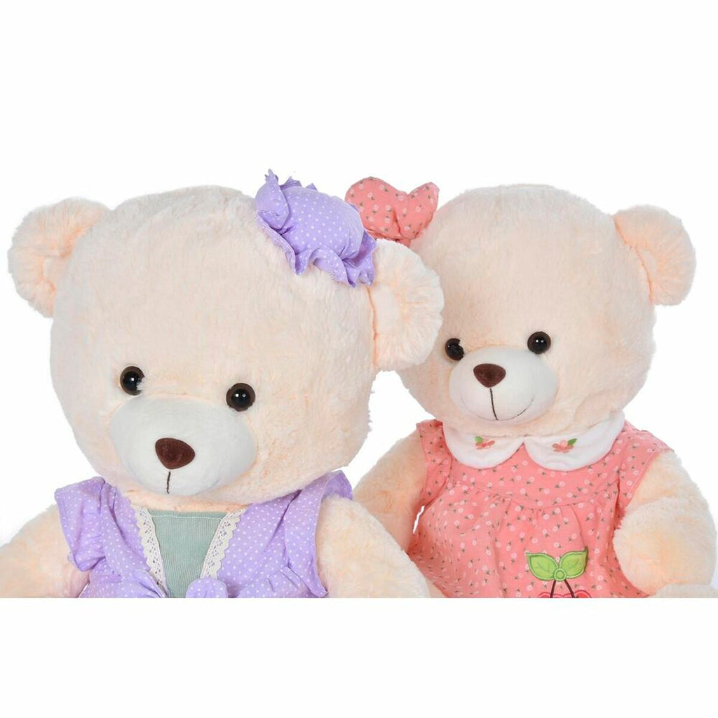 Plüschbär DKD Home Decor Kleid 42 x 20 x 50 cm Beige Rosa Lila Für Kinder Bär (2 Stück)