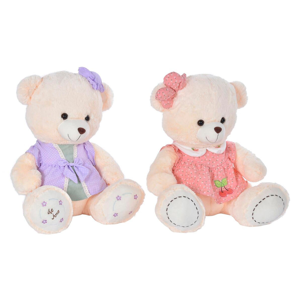 Plüschbär DKD Home Decor Kleid 42 x 20 x 50 cm Beige Rosa Lila Für Kinder Bär (2 Stück)