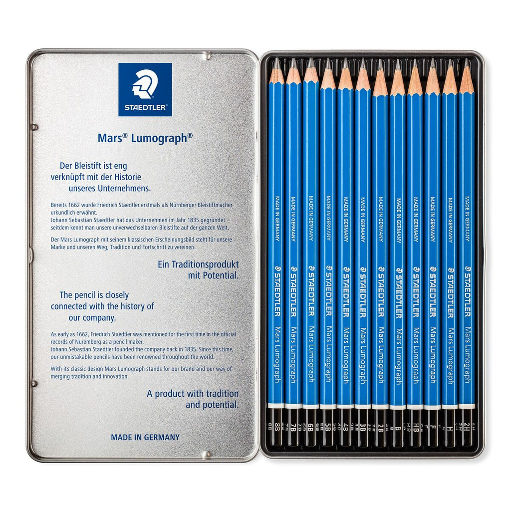 Bleistifte Set Staedtler Mars Lumograph 2 mm Sechseckig 2B 2H 3B 4B 5B 6B 8B B HB H 7B (12 Stück)