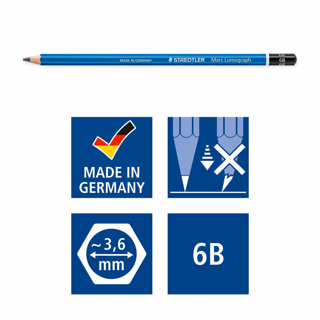 Bleistifte Set Staedtler Mars Lumograph 2 mm Sechseckig 2B 2H 3B 4B 5B 6B 8B B HB H 7B (12 Stück)