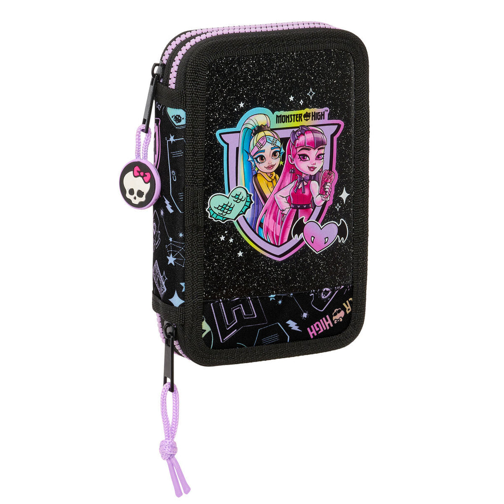 Doppel-Federtasche Monster High Schwarz 12.5 x 19.5 x 4 cm 28 Stücke