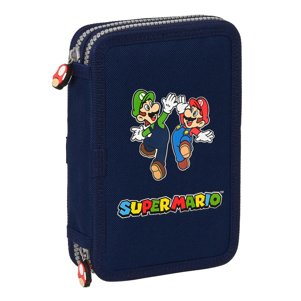 Doppel-Federtasche Super Mario Marineblau 12.5 x 19.5 x 4 cm (28 Stücke)