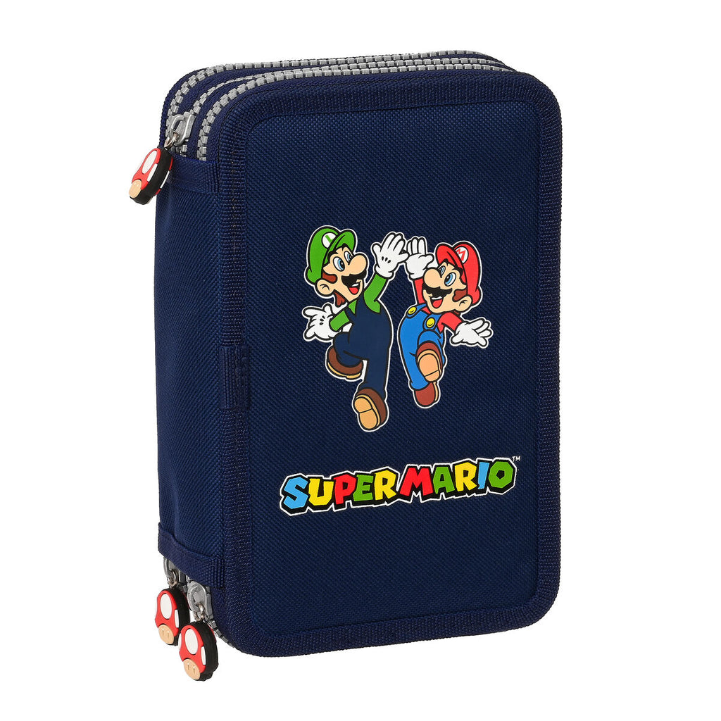 Dreifaches Federmäppchen Super Mario Marineblau 12.5 x 19.5 x 5.5 cm (36 Stücke)