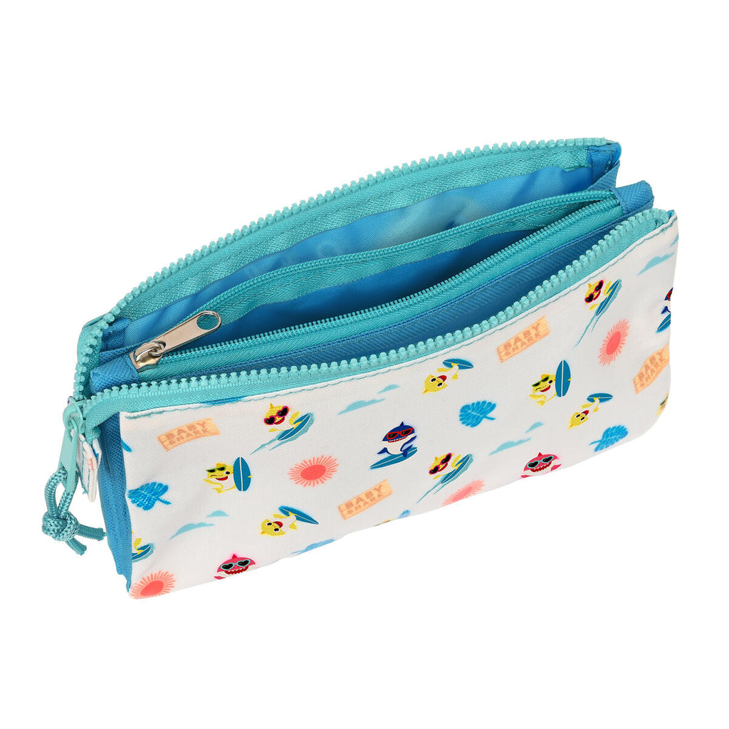 Dreifaches Mehrzweck-Etui Baby Shark Surfing Blau Weiß 22 x 12 x 3 cm