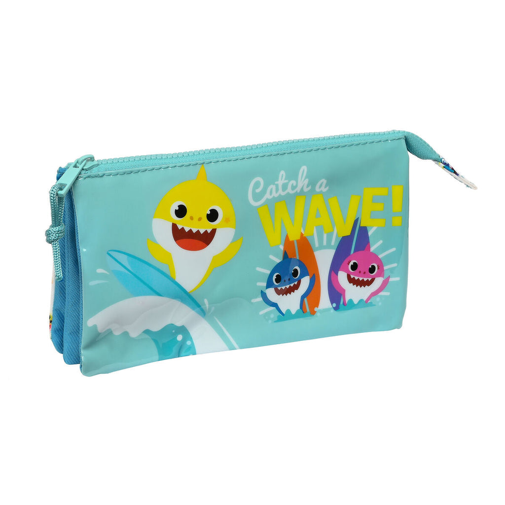 Dreifaches Mehrzweck-Etui Baby Shark Surfing Blau Weiß 22 x 12 x 3 cm