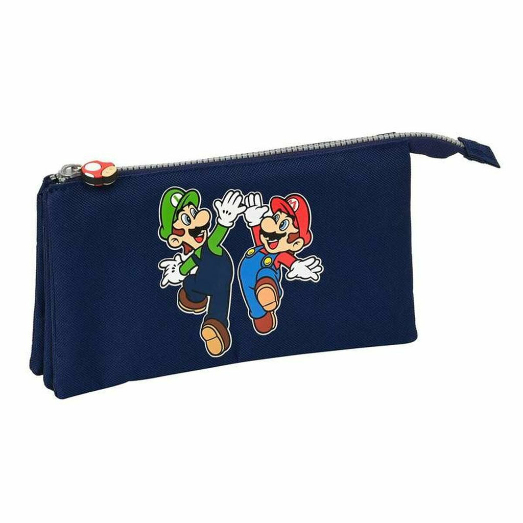 Dreifaches Mehrzweck-Etui Super Mario 22 x 12 x 3 cm Marineblau