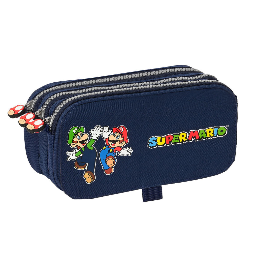 Dreifaches Mehrzweck-Etui Super Mario Marineblau 21,5 x 10 x 8 cm