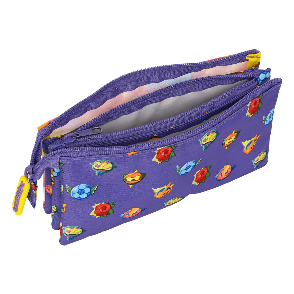 Dreifaches Mehrzweck-Etui SuperThings Guardians of Kazoom Lila Gelb (22 x 12 x 3 cm)