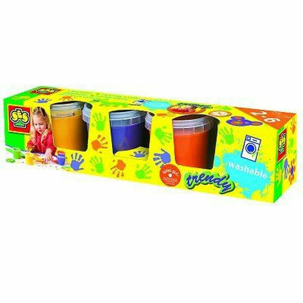 Fingerfarbe SES Creative Set of 4 pots of Girly finger paint Kunststoff Bunt