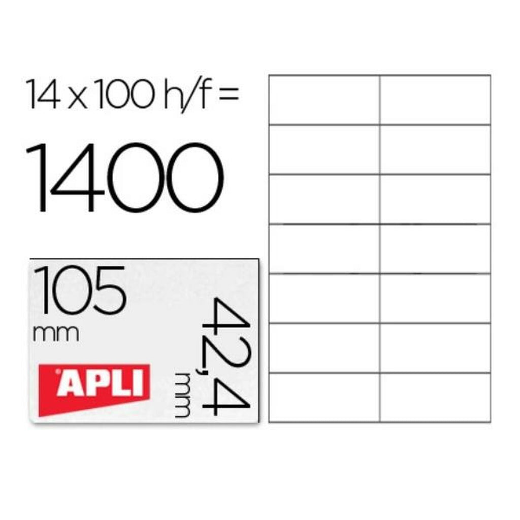 Klebeetiketten Apli 01277 100 Blatt 105 x 42,4 mm Weiß Papier