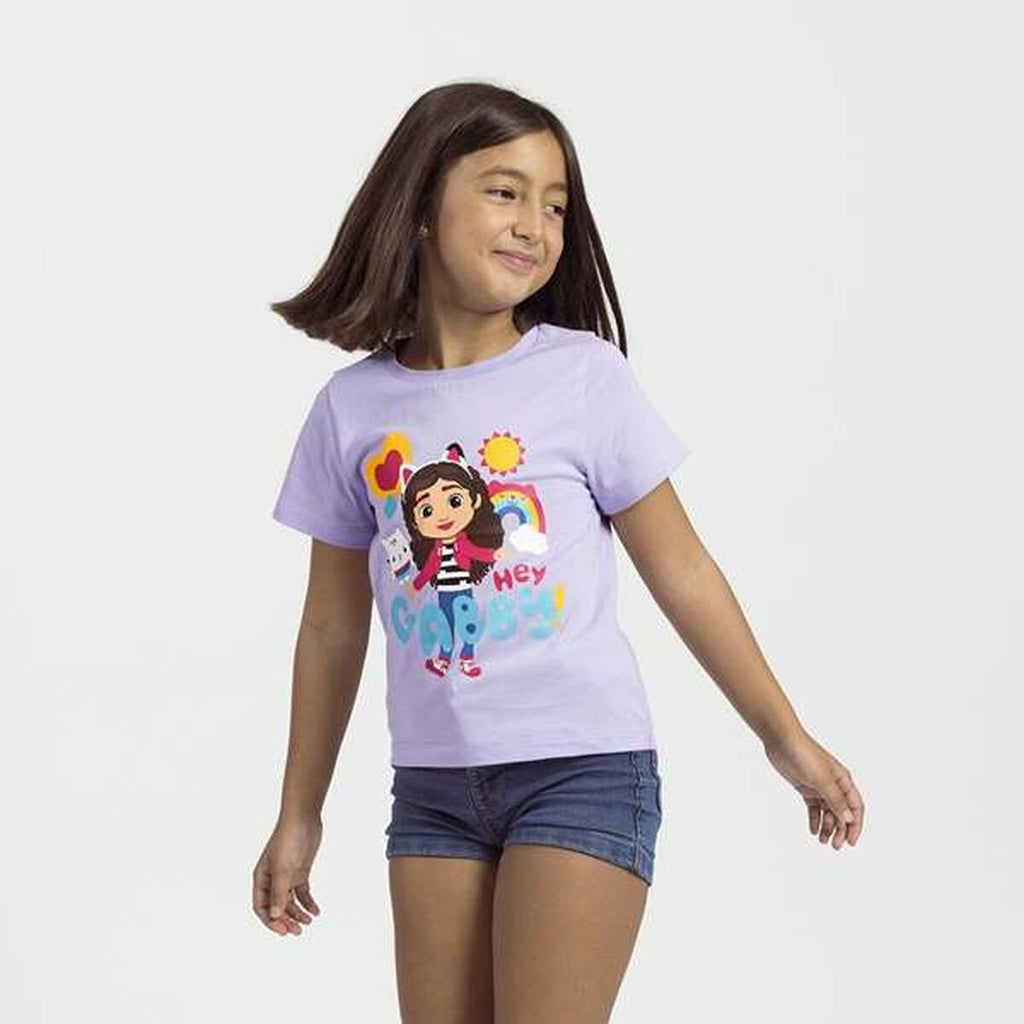 Kurzarm-T-Shirt für Kinder Gabby's Dollhouse Weiß Lila