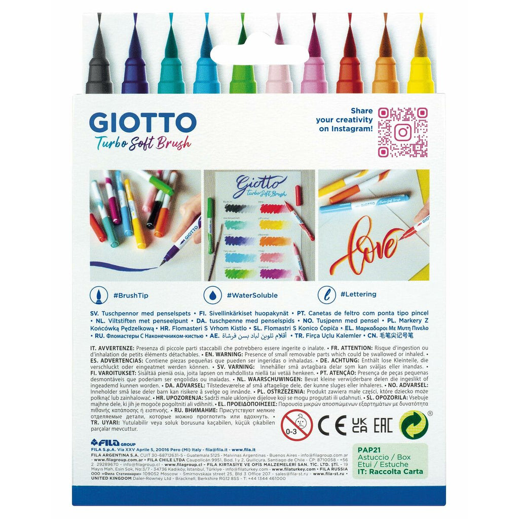 Marker-Set Giotto Turbo Soft Brush Bunt Etüie Pinsel 10 Stücke