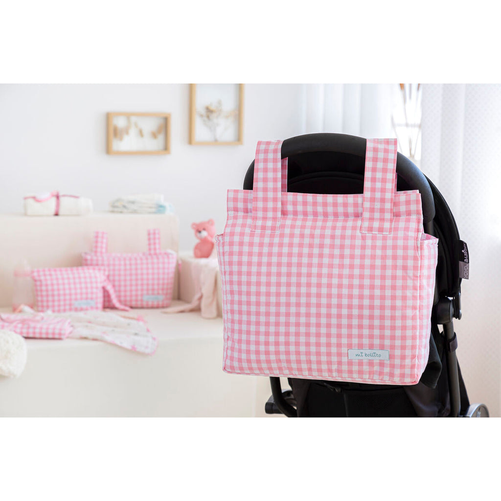 Organizer-Tasche für Kinderwagen Mi bollito Rosa Vichy 10 x 35 x 35 cm