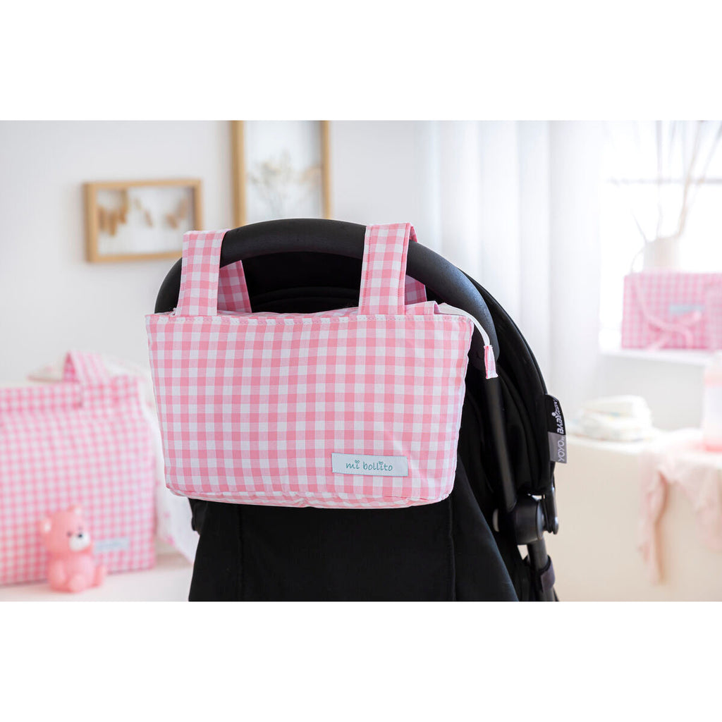 Organizer-Tasche für Kinderwagen Mi bollito Rosa Vichy 15 x 18 x 45 cm