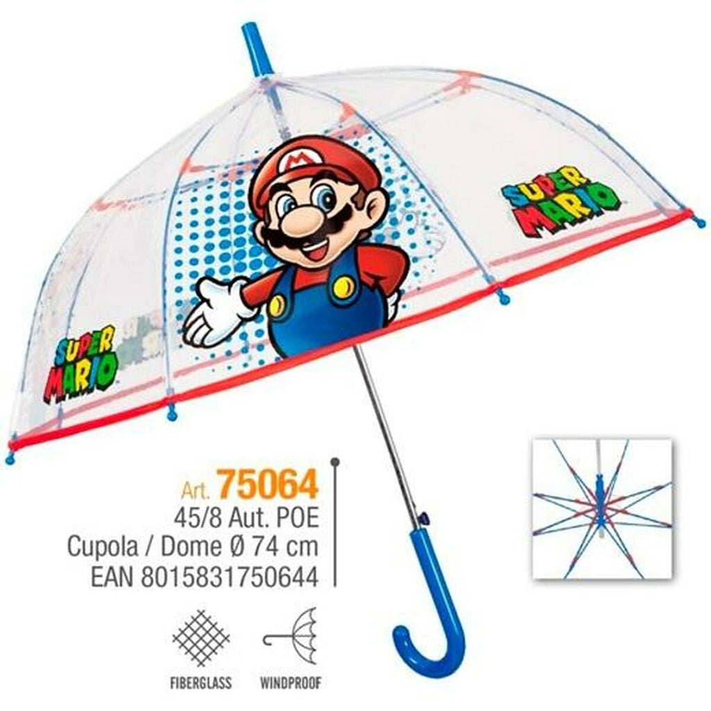 Regenschirm Super Mario Perletti Durchsichtig Fiberglas 74 cm Für Kinder