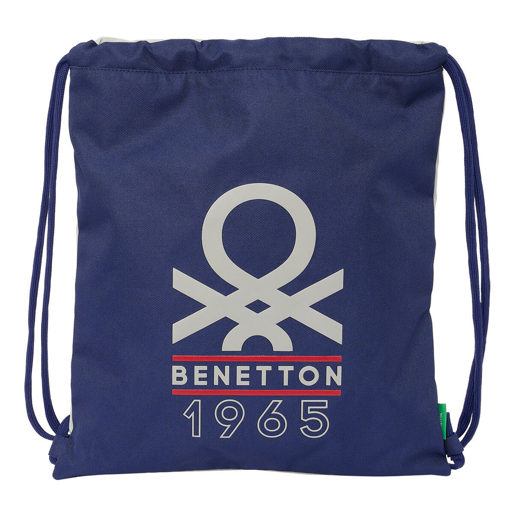 Rucksacktasche mit Bändern Benetton Varsity Grau Marineblau 35 x 40 x 1 cm