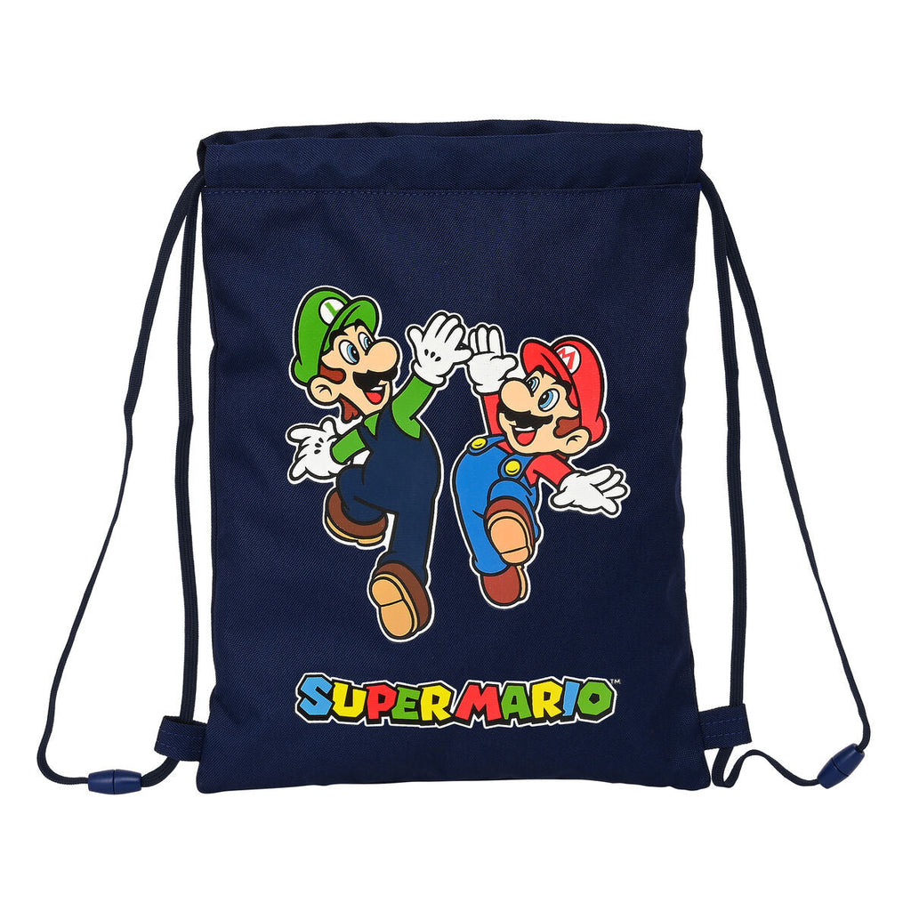 Rucksacktasche mit Bändern Super Mario Marineblau 26 x 34 x 1 cm