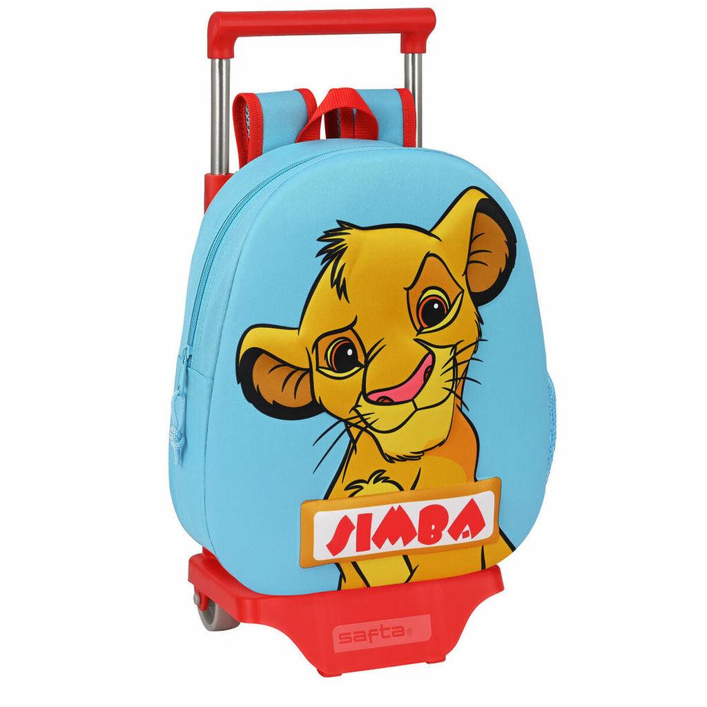 Schulrucksack 3D mit Rädern The Lion King Simba Rot Hellblau (28 x 10 x 67 cm)