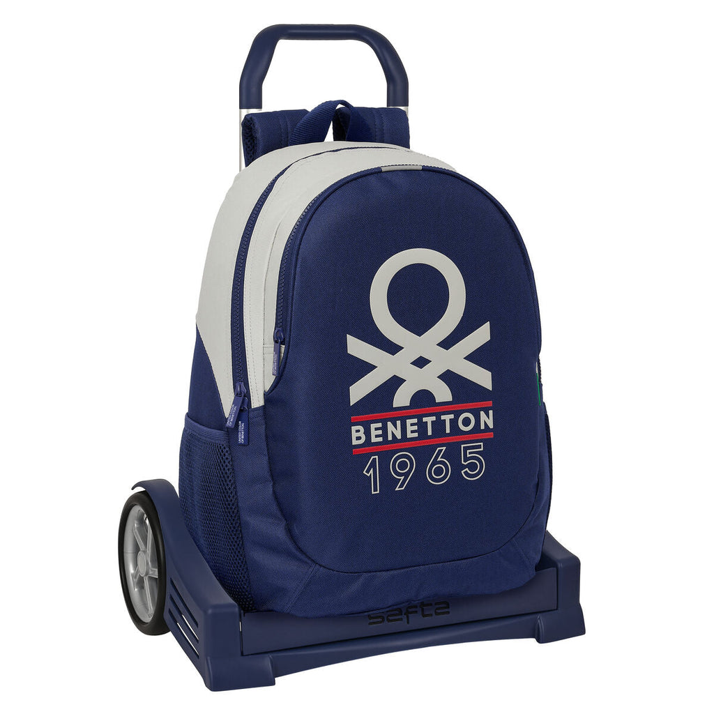 Schulrucksack mit Rädern Benetton Varsity Grau Marineblau 32 x 44 x 16 cm