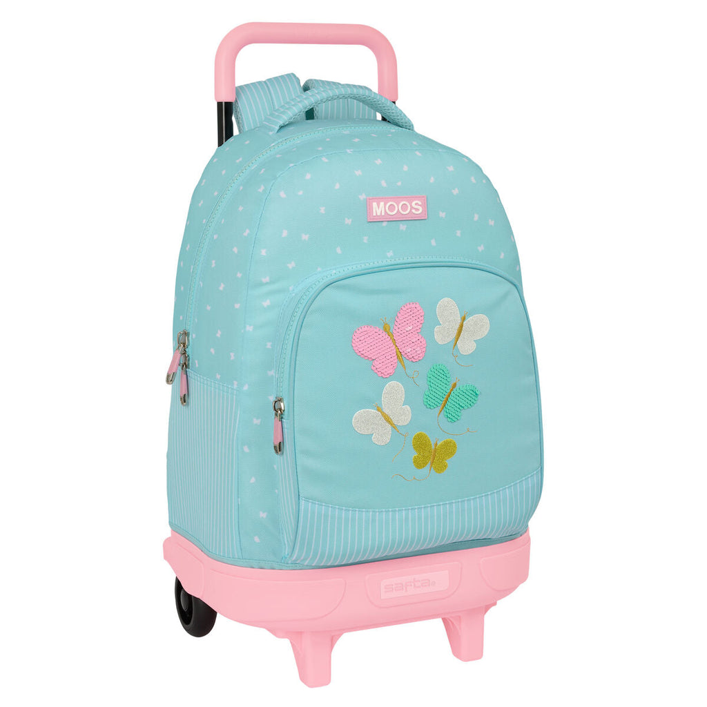 Schulrucksack mit Rädern Moos Butterflies Blau 33 X 45 X 22 cm