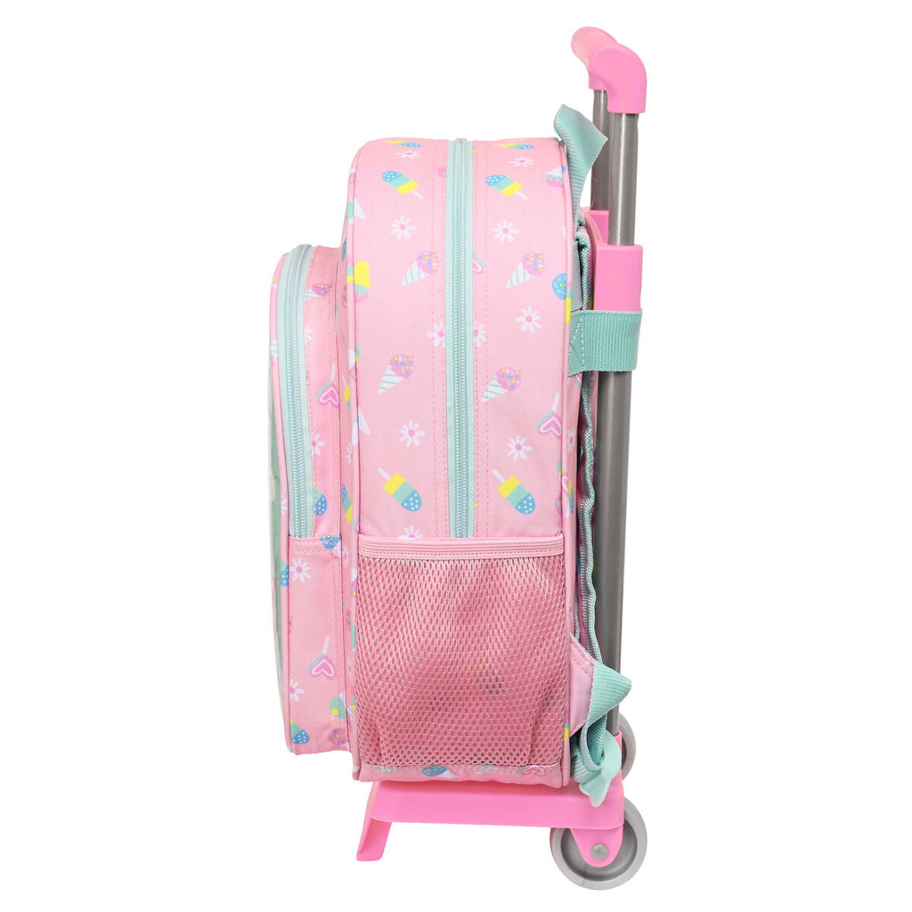 Schulrucksack mit Rädern Peppa Pig Ice cream Rosa Minze 26 x 34 x 11 cm